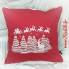 Coussin en coton rouge avec broderie "Forêt de Noël" - 45x45cm