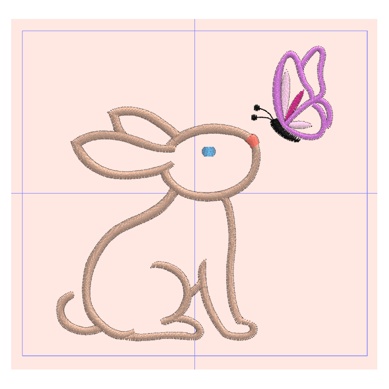 Motif de broderie "Lapin et papillon" - 83x89mm