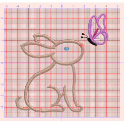Motif de broderie "Lapin et papillon" - 83x89mm