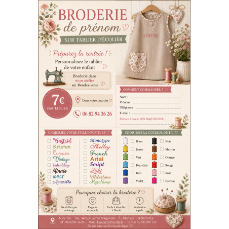 Service de broderie sur tablier d'écolier