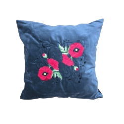 Coussin en velours avec broderie "coquelicots" - 50x50cm