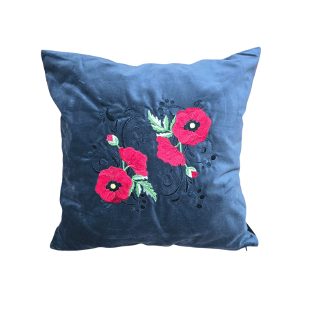 Coussin en velours avec broderie "coquelicots" - 50x50cm