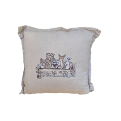 Coussin en lin avec broderie "Welcome Friends" - 40x40cm