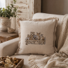 Coussin en lin avec broderie "Welcome Friends" - 40x40cm