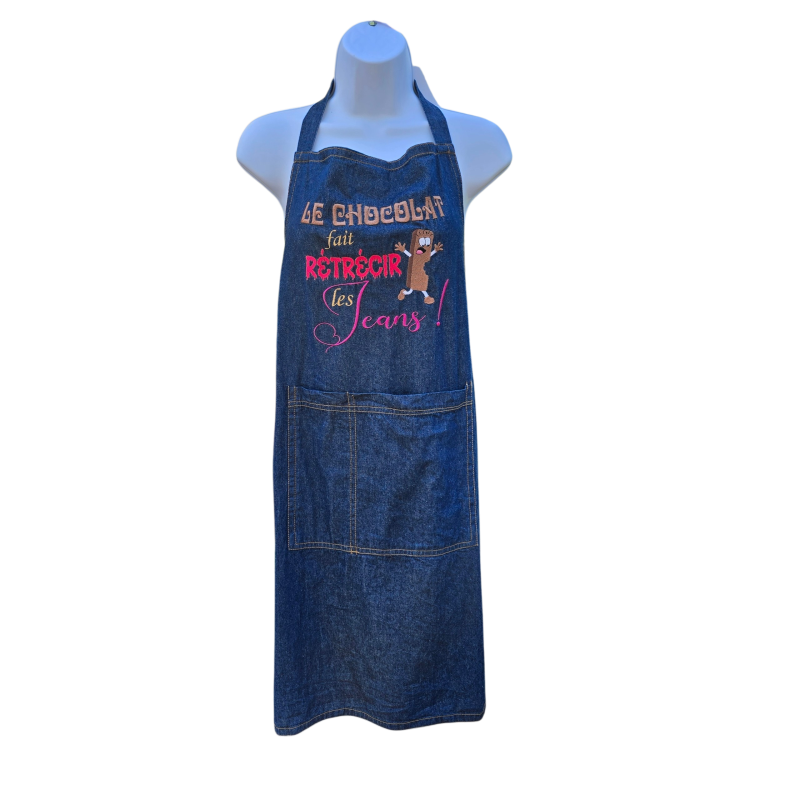 Tablier de cuisine jean broderie "chocolat"