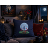 Coussin en coton bleu marine avec broderie "chat au clair de lune" - 40x40cm