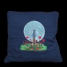 Coussin en coton bleu marine avec broderie "chat au clair de lune" - 40x40cm